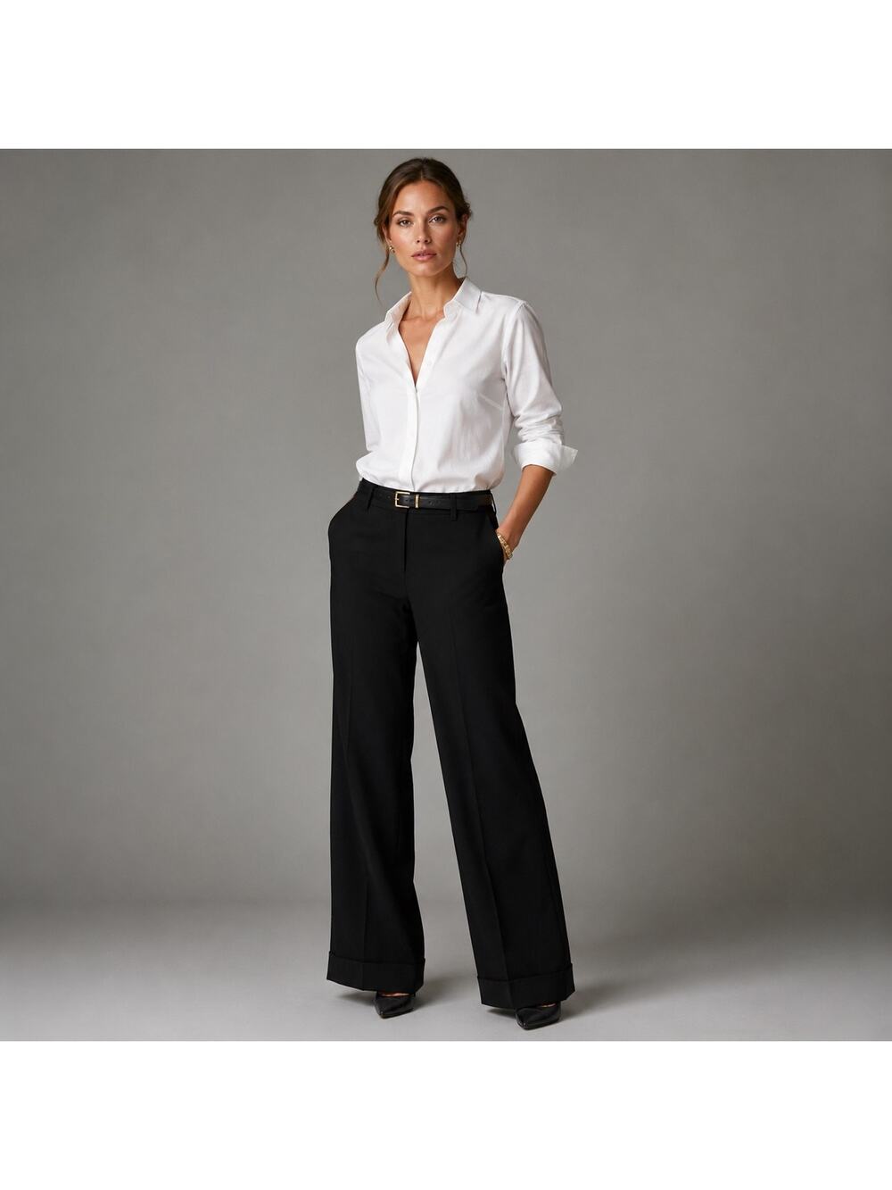 Ann Taylor Loft 100% Wool Wide Leg Trousers Black Cuffed Pant Womens Sz 10 NWT